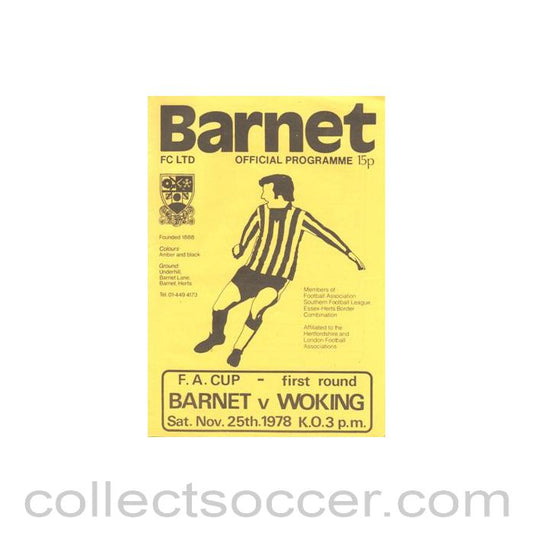 1978 - Barnet v Woking official programme 25/11/1978 F.A. Cup