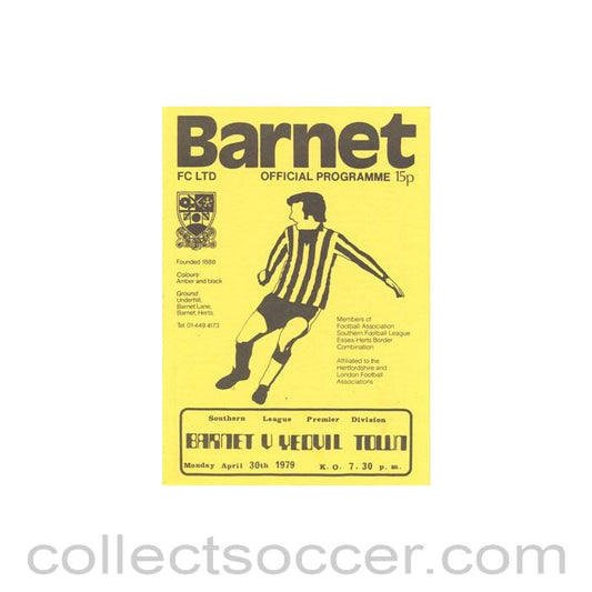 1979 - Barnet v Yeovil Town official programme 30/04/1979 Southern League premier Division