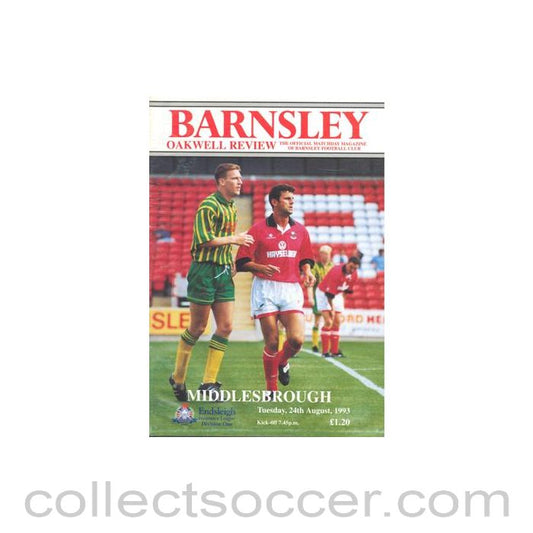 1993 - Barnsley v Middlesbrough official programme 24/08/1993 Football League