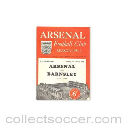 1952 - Arsenal v Barnsley official programme 02/02/1952