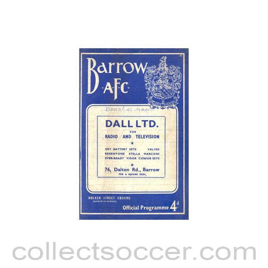 1962 - Barrow v Doncaster Rovers official programme 01/01/1962