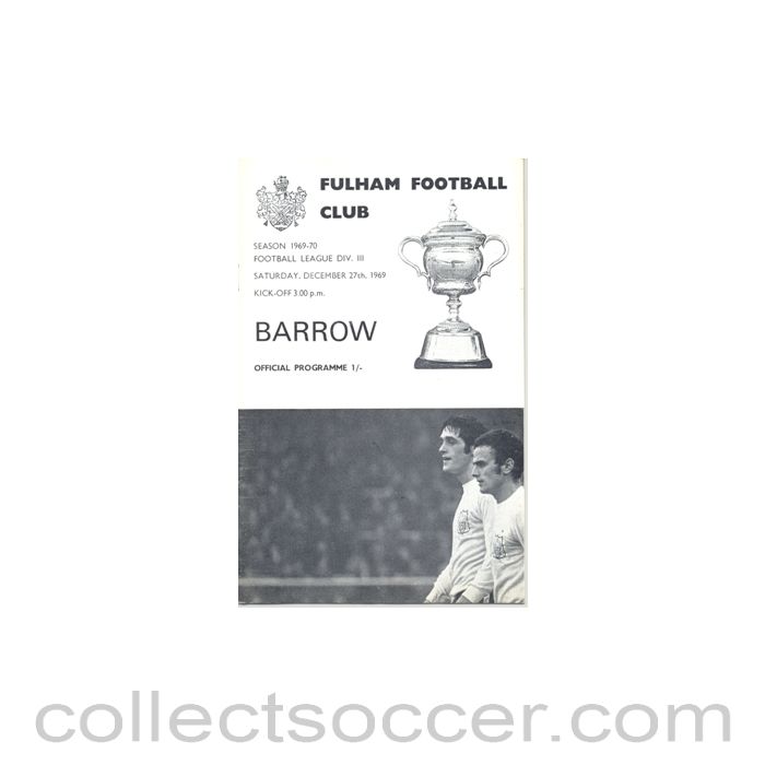 1969 - Fulham v Barrow official programme 27/12/1969