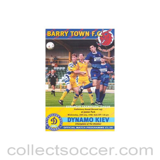 1998 - Barry Town v Dynamo Kiev official programme 29/07/1998 Champions League