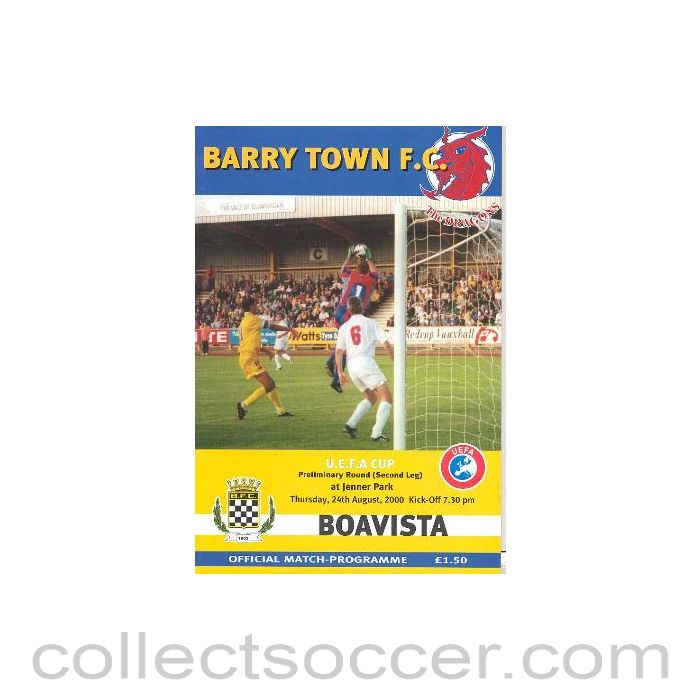 2000 - Barry Town, Wales v Boavista official programme 24/08/2000 UEFA Cup