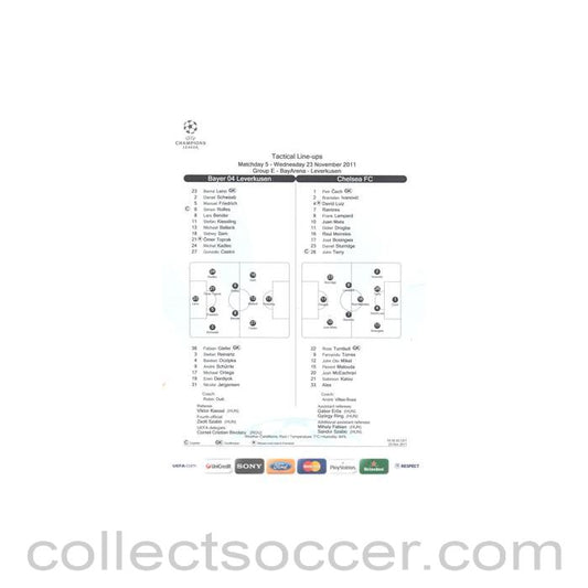 2011 - Bayer Leverkusen v Chelsea Tactical Line-Ups 23/11/2011 Champions League