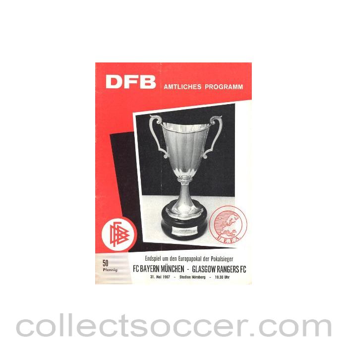 1967 Cup Winners Cup Final Official Programme UEFA Edition Bayern Munich v Glasgow Rangers