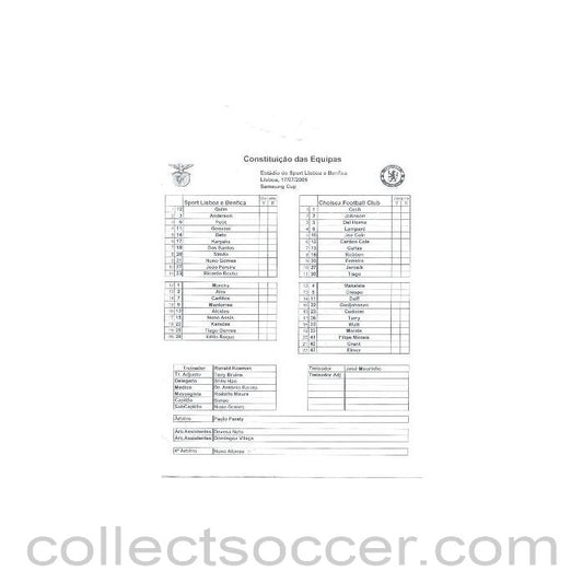 2005 - Benfica v Chelsea official teamsheet 17/07/2005