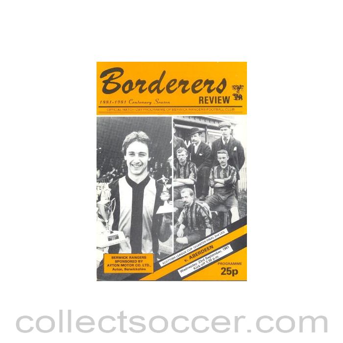 1981 - Berwick Rangers v Aberdeen official programme 23/09/1981 Scottish League Cup Quarter-Final