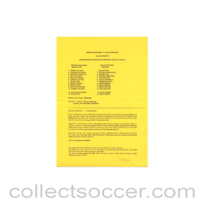 1992 - Berwick Rangers v Alloa Athletic official programme 15/02/1992 Scottish League