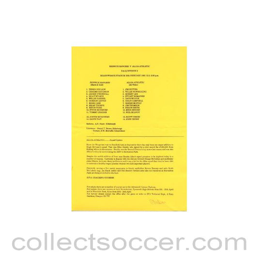 1992 - Berwick Rangers v Alloa Athletic official programme 15/02/1992 Scottish League