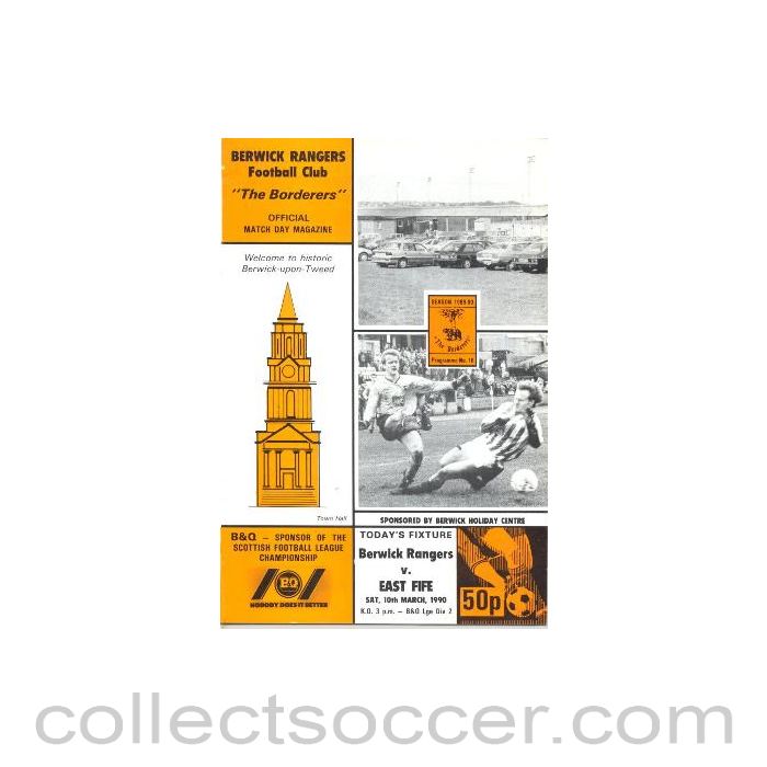 1990 - Berwick Rangers v East Fife official programme 10/03/1990 Scottish League