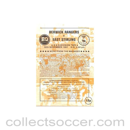 1991 - Berwick Rangers v East Sterling official programme 30/11/1991 Scottish League