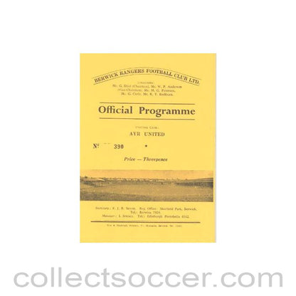 1964 - Berwick Rangers v Ayr United official programme 24.10/1964