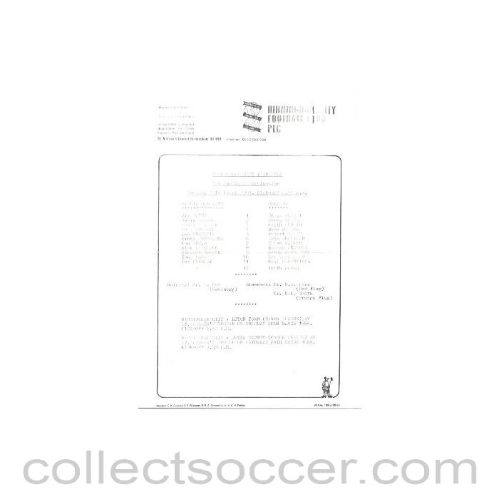 1984 - Birmingham City v Chelsea official teamsheet 13/03/1984