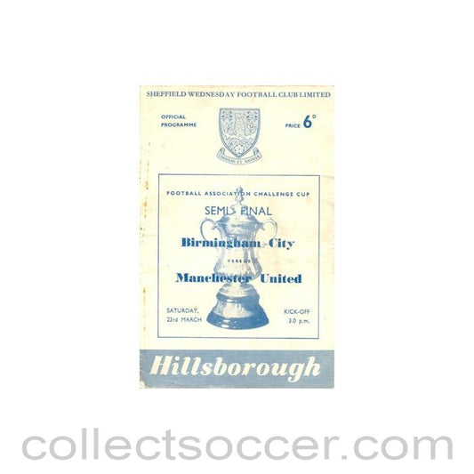 1957 F.A. Cup Semi-Final Birmingham City v Manchester United official programme 23/03/1957 at Sheffield Wednesday