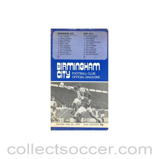 1972 - Birmingham City v Port Vale official programme 15/01/1972 F.A. Cup