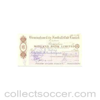 1968 - Cheque of Birmingham City F.C. payable to G. Pendrey - Professional Football Player of 04/07/1968