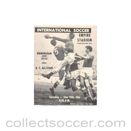 1961 - In Vancouver Birmingham City v All Stars official programme 10/06/1961