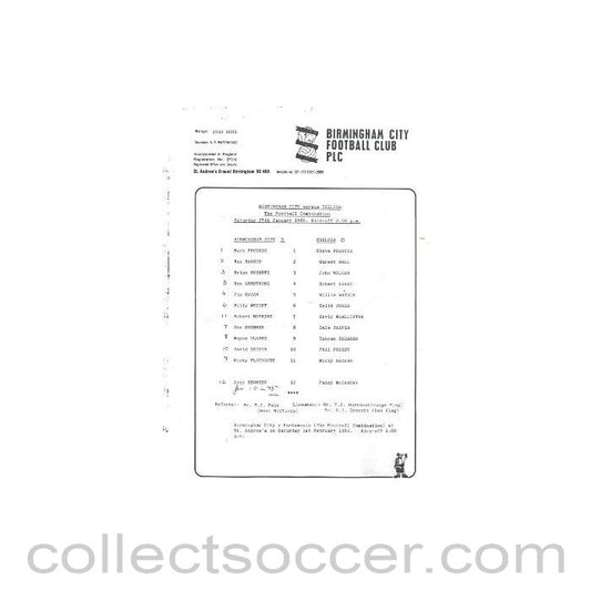 1986 - Birmingham City vChelsea official programme 25/01/1986