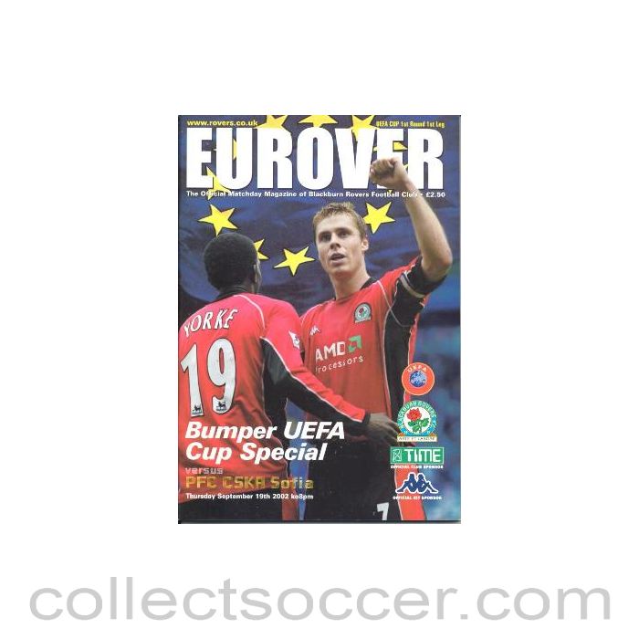 2002 - Blackburn Rovers v CSKA Sofia Bulgaria official programme 19/09/2002 UEFA Cup