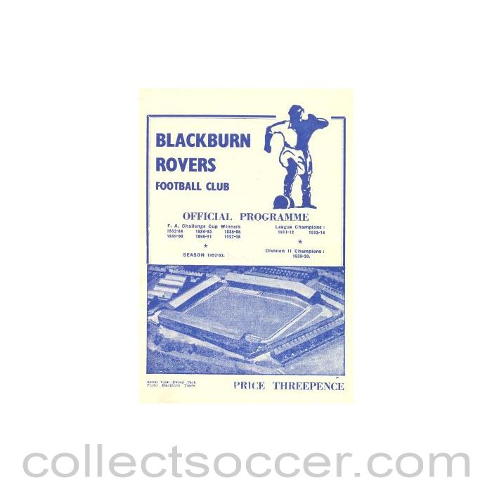 1952 - Blackburn Rovers v Doncaster Rovers official programme 13/09/1952