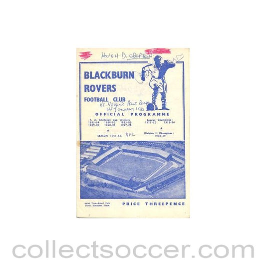 1952 - Blackburn Rovers v Queen's Park Rangers official programme 01/01/1952