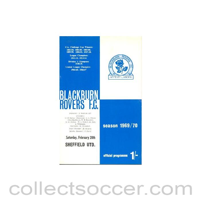 1970 - Blackburn Rovers v Sheffield United official programme 28/02/1970 Football League