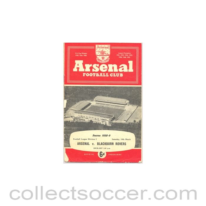 1959 - Arsenal v Blackburn Rovers official programme 14/03/1959 torn along the left edge