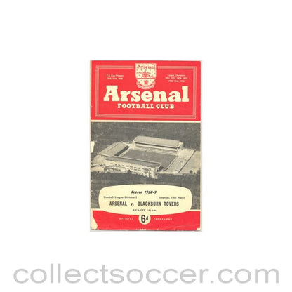 1959 - Arsenal v Blackburn Rovers official programme 14/03/1959 torn along the left edge