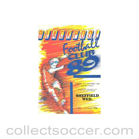 1988 - Blackpool v Sheffield Wednesday official programme 27/09/1988 Littlewoods Cup