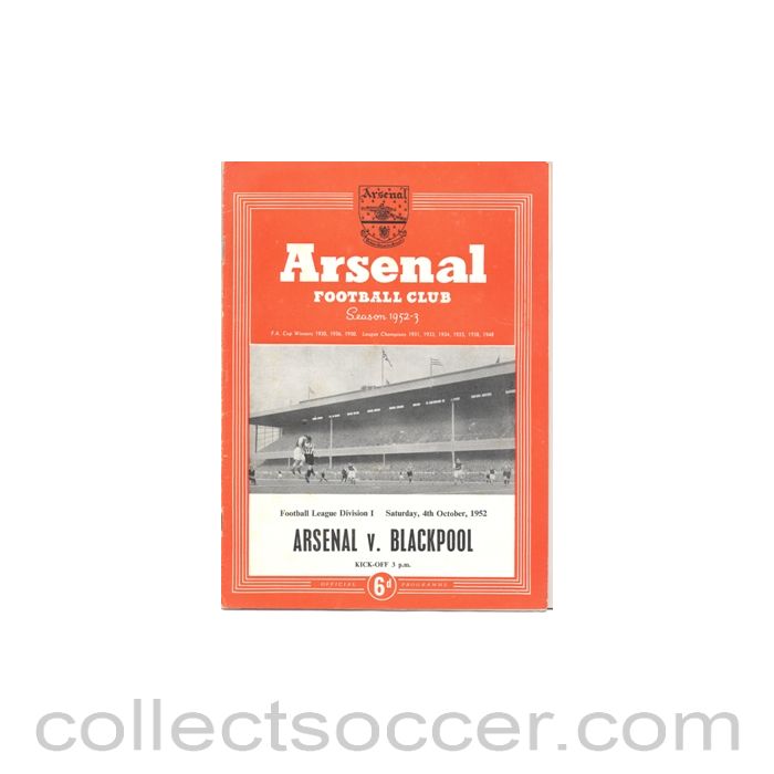 1952 - Arsenal v Blackpool official programme 04/10/1952