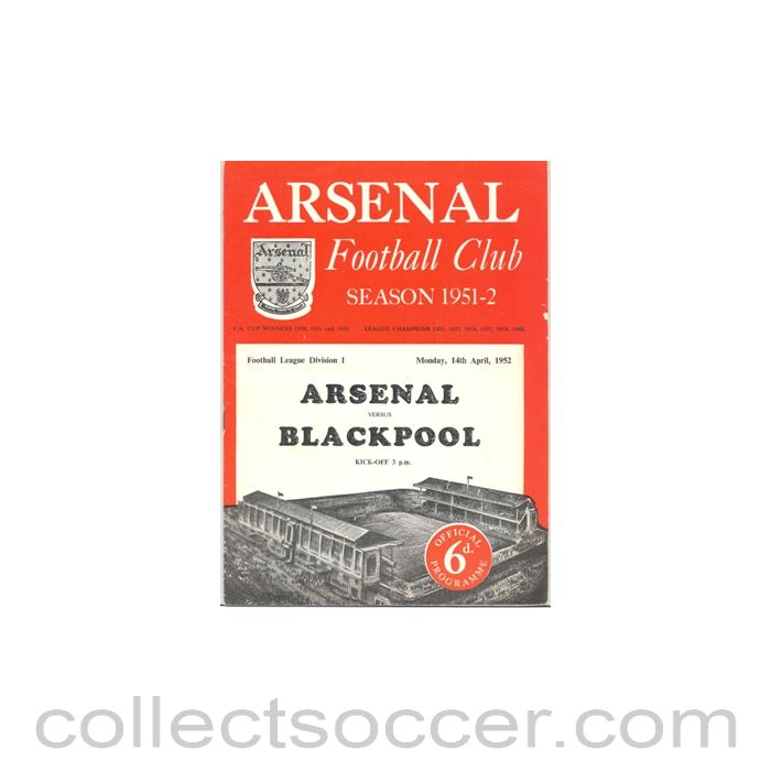1952 - Arsenal v Blackpool official programme 14/04/1952