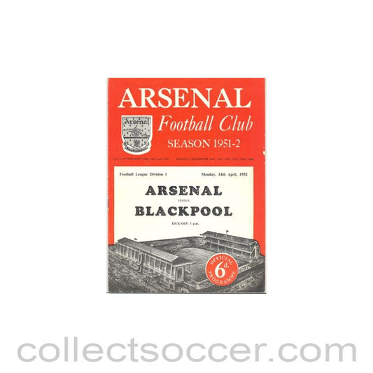 1952 - Arsenal v Blackpool official programme 14/04/1952