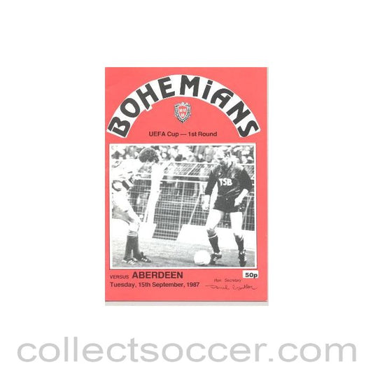 1987 - Bohemians v Aberdeen UEFA Cup First Round official programme 15/09/1987