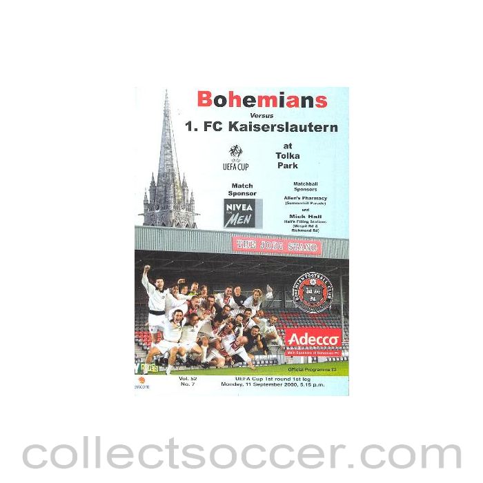 2000 - Bohemians, Wales v Kaiserslautern, Germany official programme 11/09/2000 UEFA Cup