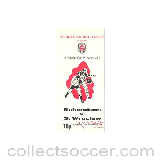 1976 - Bohemians v Wroclaw, Poland official programme 03/11/1976 European Cup Winners Cup