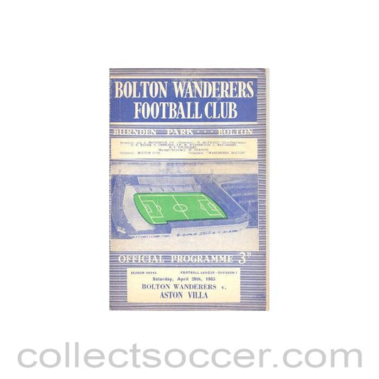 1963 - Bolton Wanderers v Aston Villa official programme 20/04/1963