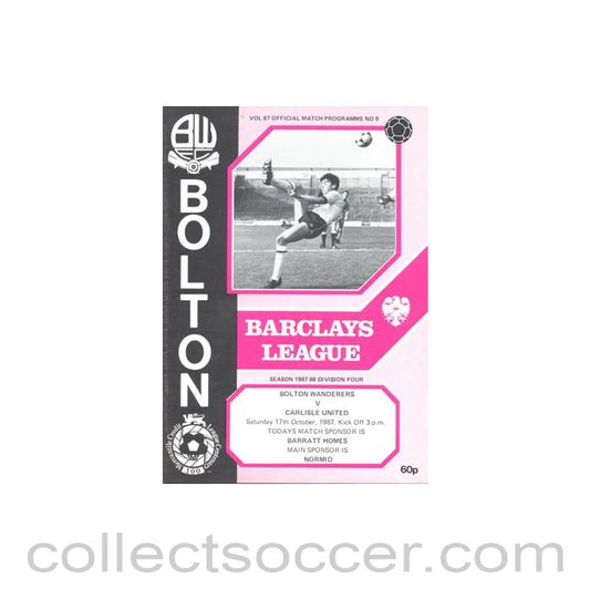 1987 - Bolton Wanderers v Carlisle United official programme 17/10/1987 Football League