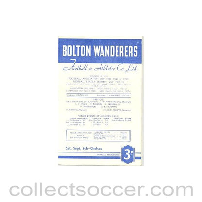 1952 - Bolton Wanderers v Chelsea official programme 06/09/1952
