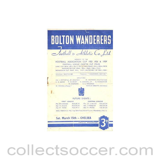 1952 - Bolton Wanderers vChelsea official programme 15/03/1952