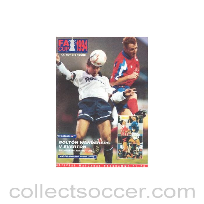 1994 - Bolton Wanderers v Everton official programme 08/01/1994 F.A. Cup