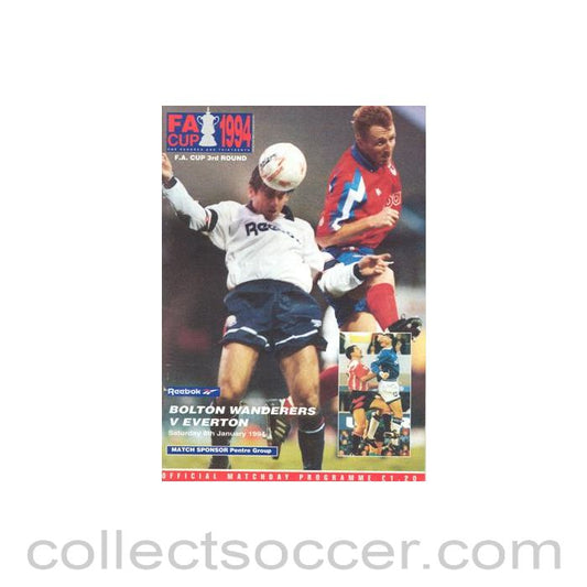 1994 - Bolton Wanderers v Everton official programme 08/01/1994 F.A. Cup
