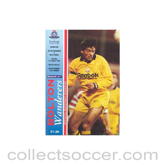 1994 - Bolton Wanderers v Notts County official programme 01/01/1994 Football League