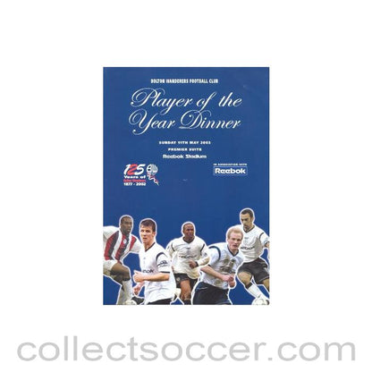 2003 - Bolton Wanderers FC Player of the Year Dinner booking form 11/05/2003