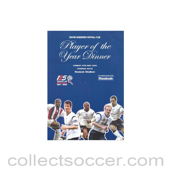 2003 - Bolton Wanderers FC Player of the Year Dinner booking form 11/05/2003