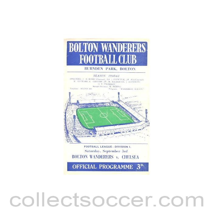1960 - Bolton Wanderers vChelsea official programme 03/09/1960