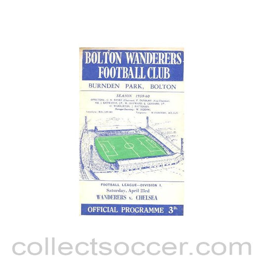 1960 - Bolton Wanderers vChelsea official programme 23/04/1960