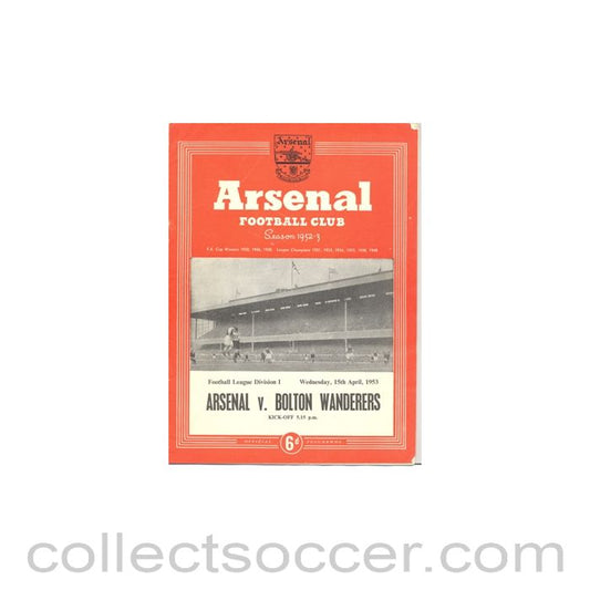 1953 - Arsenal v Bolton Wanderers official programme 15/04/1953