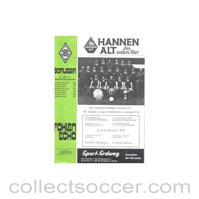1978 European Cup Semi-Final Borussia Monchengladbach, Germany v Liverpool official programme 29/03/1978