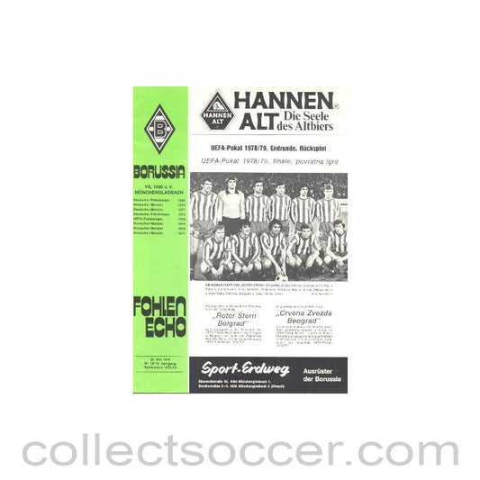 1979 UEFA Cup Final Official Programme Borussia Monchengladbach v Red Star Belgrade 09/05/1979